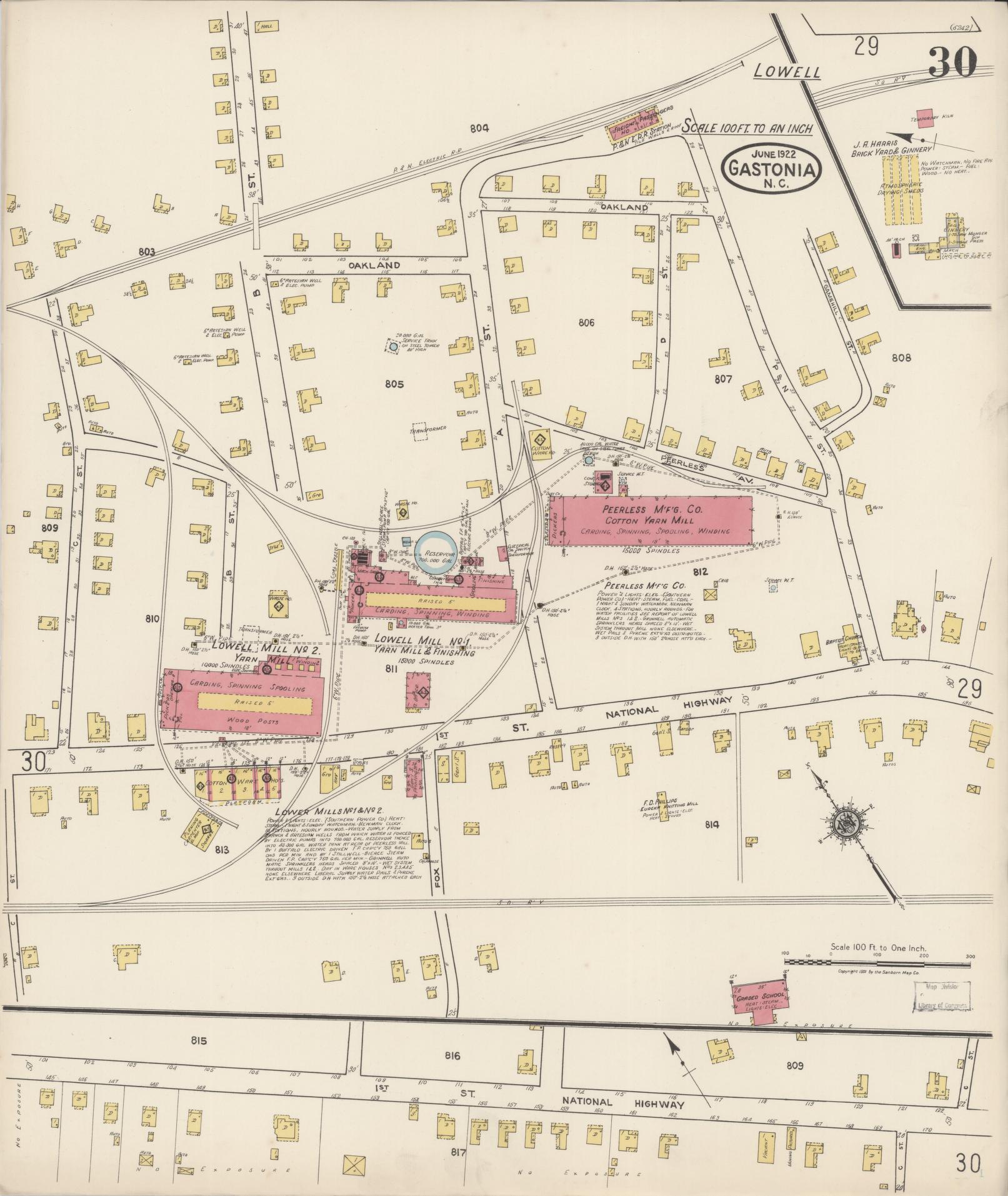 Sanborn Fire Insurance Map from Gastonia, Gaston County, North Carolina (1922), Sheet #0030 - Complete Map Set gallery image, historic Sanborn map, vintage wall art, North Carolina North Carolina