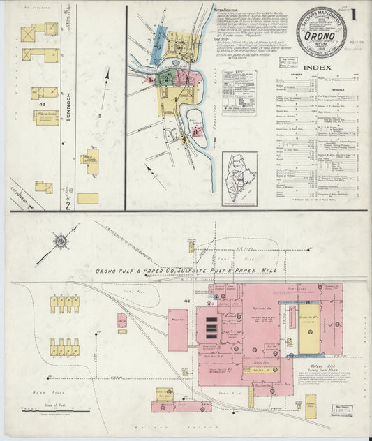Sanborn Fire Insurance Map from Orono, Penobscot County, Maine (1918), Sheet #0001 - Historic Sanborn Fire Insurance Map Print, vintage old map wall art, antique decor, genealogy gift, Maine Maine map
