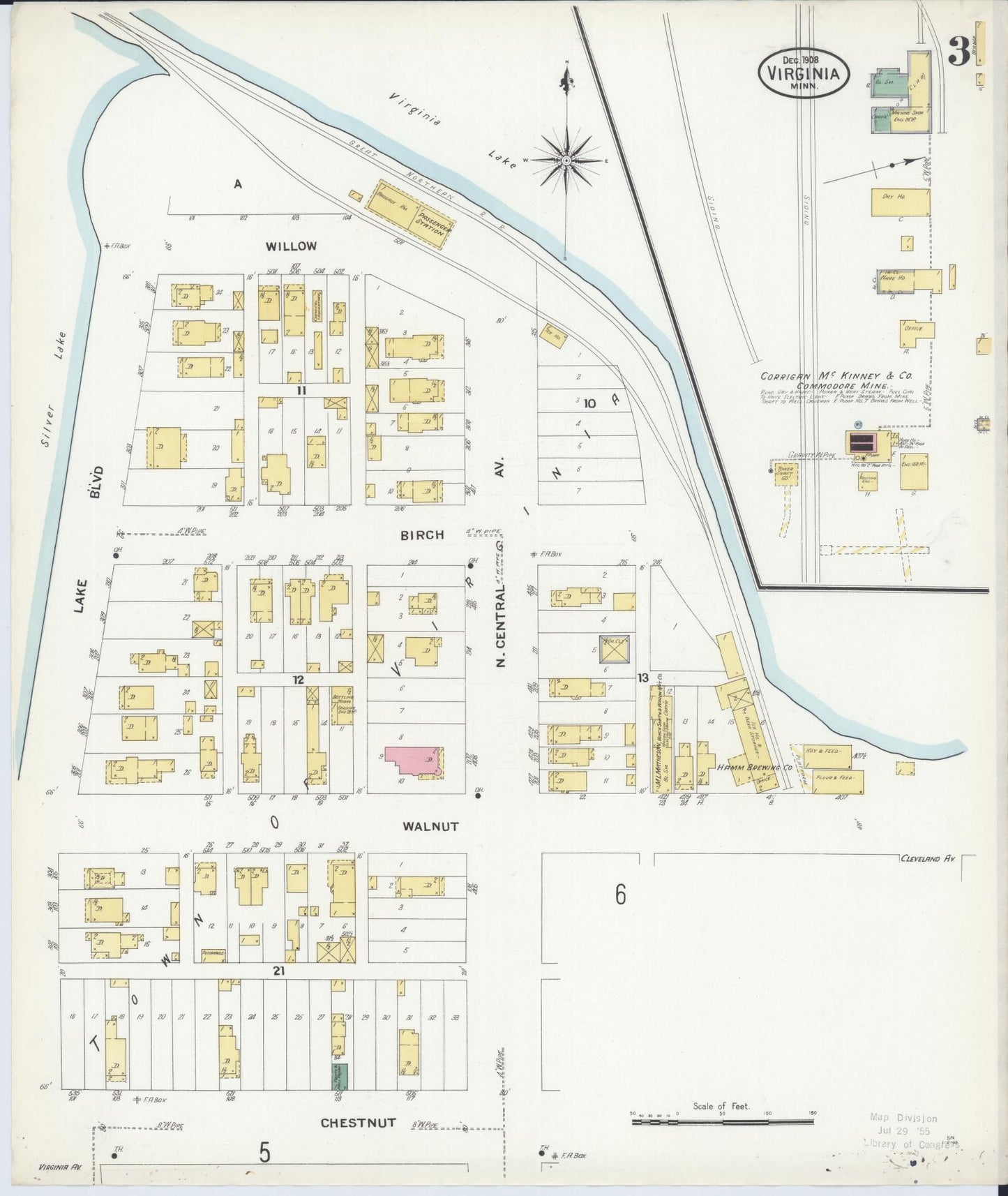 Sanborn Fire Insurance Map from Virginia, Saint Louis County, Minnesota (1908), Sheet #0003 - Complete Map Set gallery image, historic Sanborn map, vintage wall art, Minnesota Minnesota