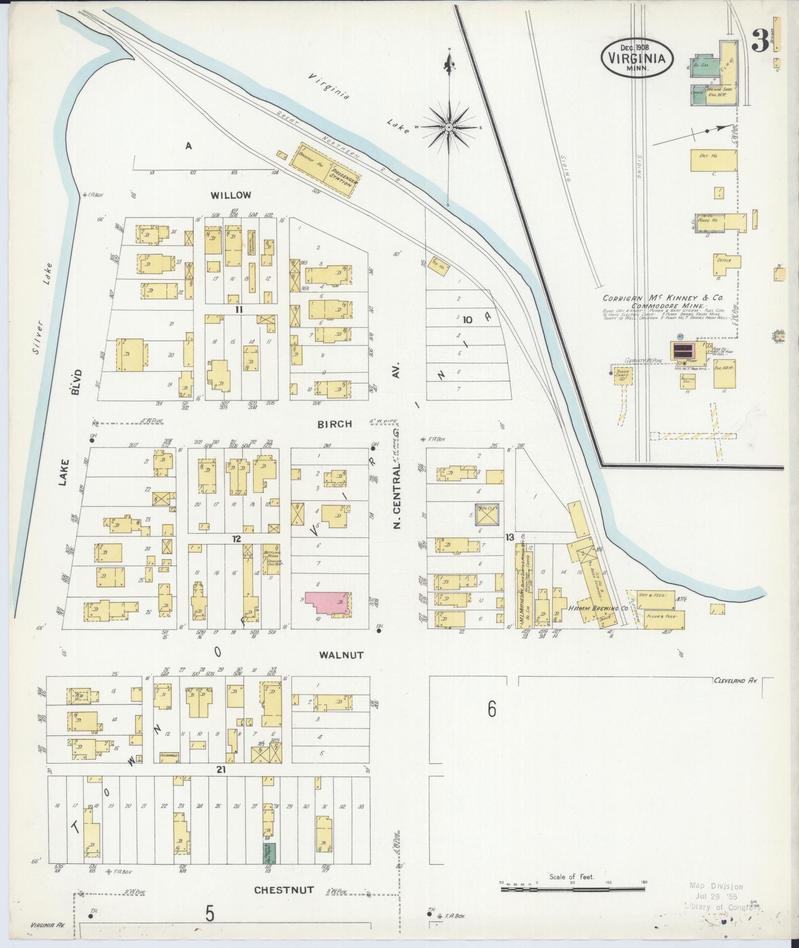 Sanborn Fire Insurance Map from Virginia, Saint Louis County, Minnesota (1908), Sheet #0003 - Complete Map Set gallery image, historic Sanborn map, vintage wall art, Minnesota Minnesota