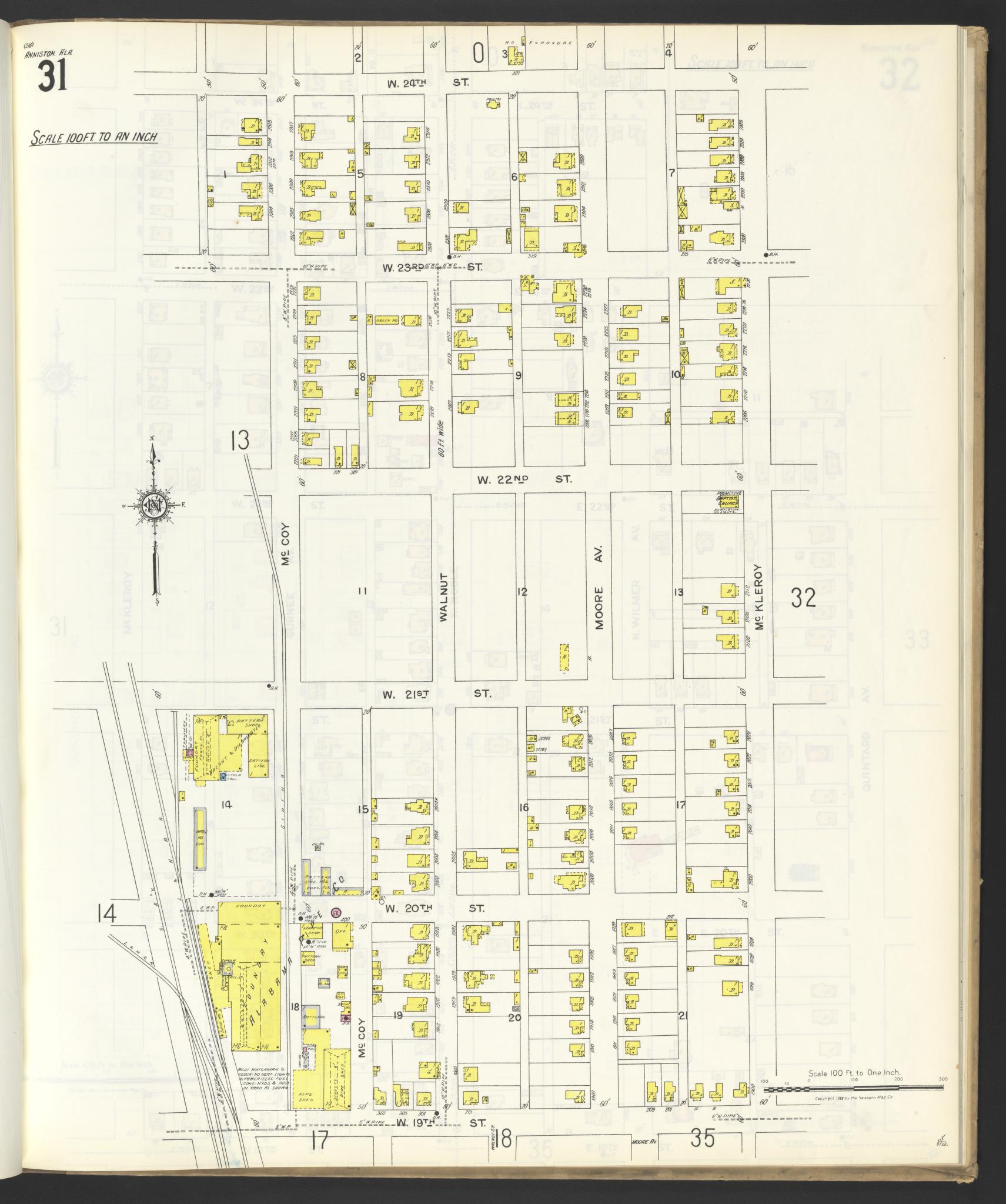 Sanborn Fire Insurance Map from Anniston, Calhoun County, Alabama (1925), Sheet #0031 - Complete Map Set gallery image, historic Sanborn map, vintage wall art, Alabama Alabama