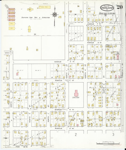 Sanborn Fire Insurance Map from Oskaloosa, Mahaska County, Iowa (1917), Sheet #0020 - Historic Sanborn Fire Insurance Map Print, vintage old map wall art
