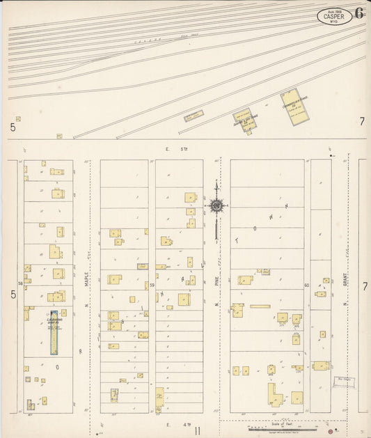 Sanborn Fire Insurance Map from Casper, Natrona County, Wyoming (1918), Sheet #0006 - Historic Sanborn Fire Insurance Map Print, vintage old map wall art, antique decor, genealogy gift, Wyoming Wyoming map
