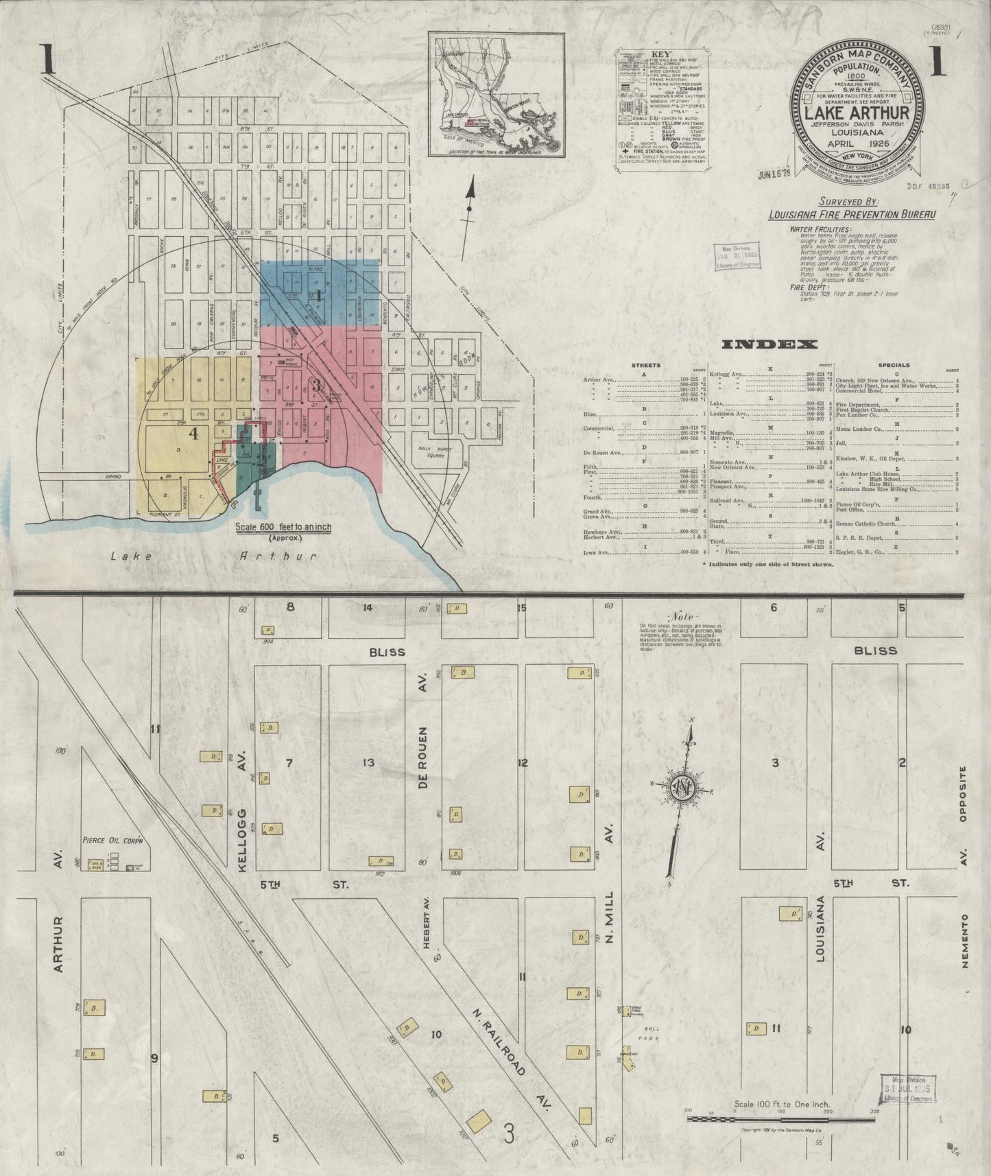 Sanborn Fire Insurance Map from Lake Arthur, Jefferson Davis Parish, Louisiana (1926), Sheet #0001 - Complete Map Set gallery image, historic Sanborn map, vintage wall art, Louisiana Louisiana