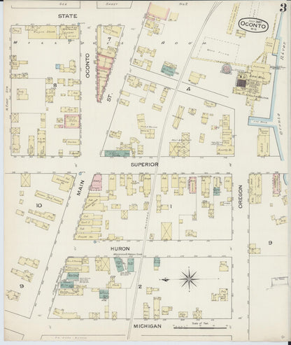 Sanborn Fire Insurance Map from Oconto, Oconto County, Wisconsin (1887), Sheet #0003 - Historic Sanborn Fire Insurance Map Print, vintage old map wall art, antique decor, genealogy gift, Wisconsin Wisconsin map