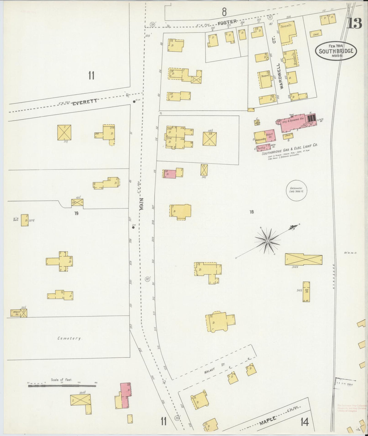 Sanborn Fire Insurance Map from Southbridge, Worcester County, Massachusetts (1904), Sheet #0013 - Complete Map Set gallery image, historic Sanborn map, vintage wall art, Massachusetts Massachusetts