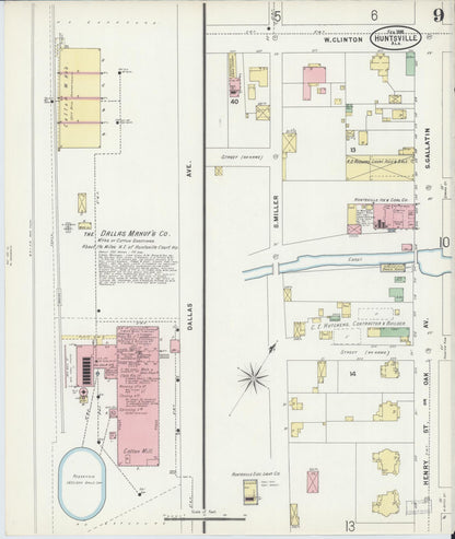 Sanborn Fire Insurance Map from Huntsville, Madison County, Alabama (1898), Sheet #0009 - Complete Map Set gallery image, historic Sanborn map, vintage wall art, Alabama Alabama