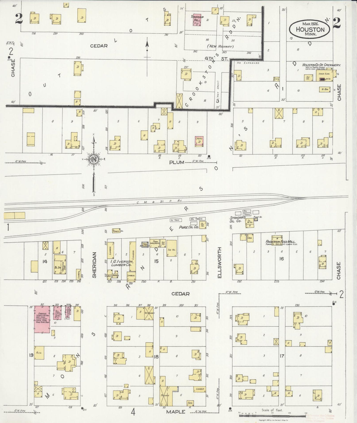 Sanborn Fire Insurance Map from Houston, Houston County, Minnesota (1926), Sheet #0002 - Complete Map Set gallery image, historic Sanborn map, vintage wall art, Minnesota Minnesota