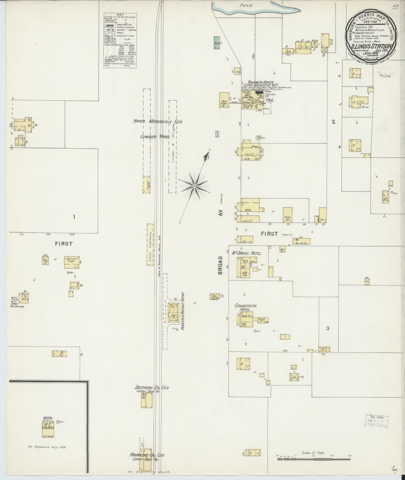 Sanborn Fire Insurance Map from Illinois Station, Sequoyah County, Oklahoma (1896), Sheet #0001 - Historic Sanborn Fire Insurance Map Print, vintage old map wall art, antique decor, genealogy gift, Oklahoma Oklahoma map