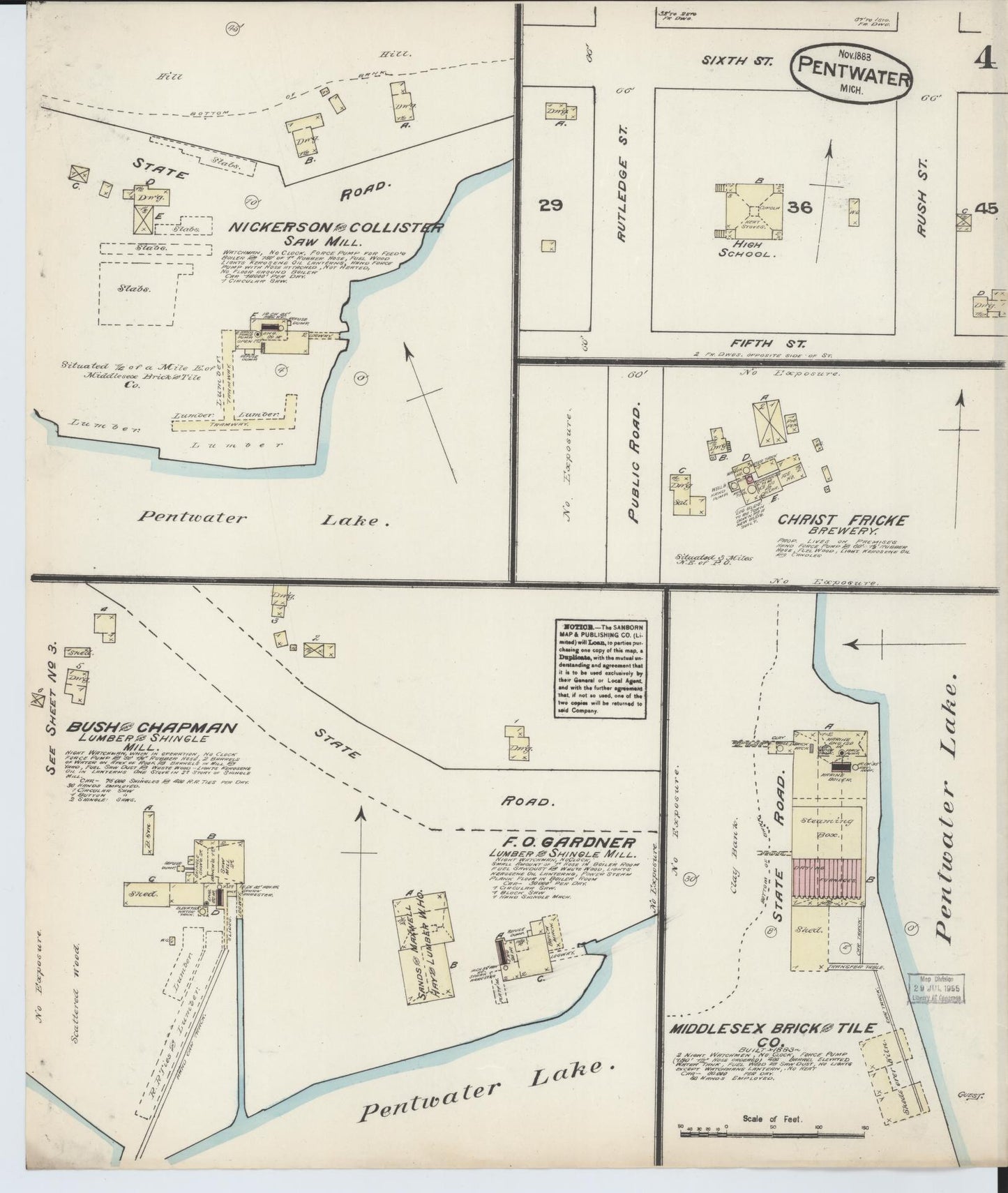 Sanborn Fire Insurance Map from Pentwater, Oceana County, Michigan (1883), Sheet #0004 - Complete Map Set gallery image, historic Sanborn map, vintage wall art, Michigan Michigan