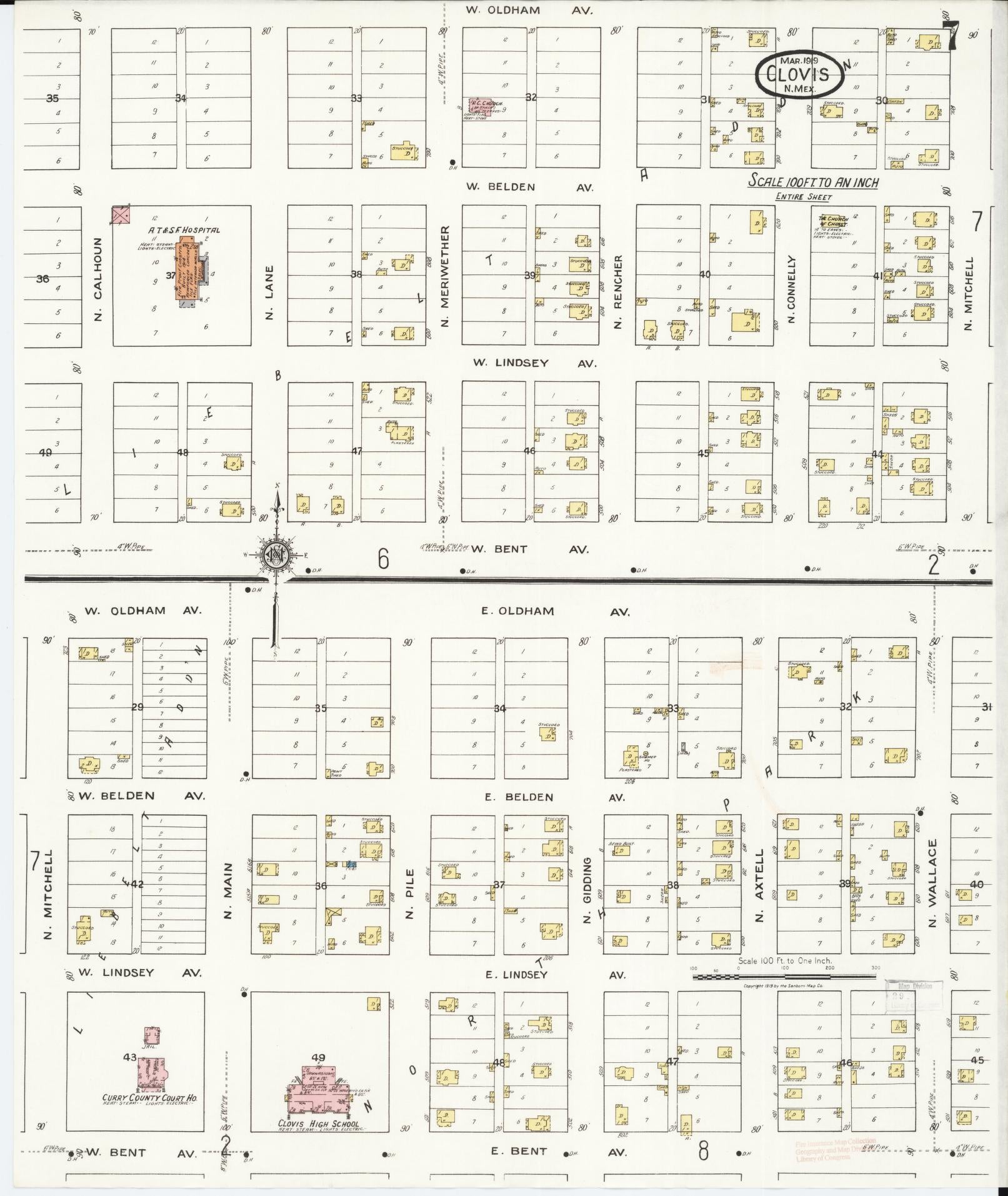 Sanborn Fire Insurance Map from Clovis, Curry County, New Mexico (1919), Sheet #0007 - Complete Map Set gallery image, historic Sanborn map, vintage wall art, New Mexico New Mexico