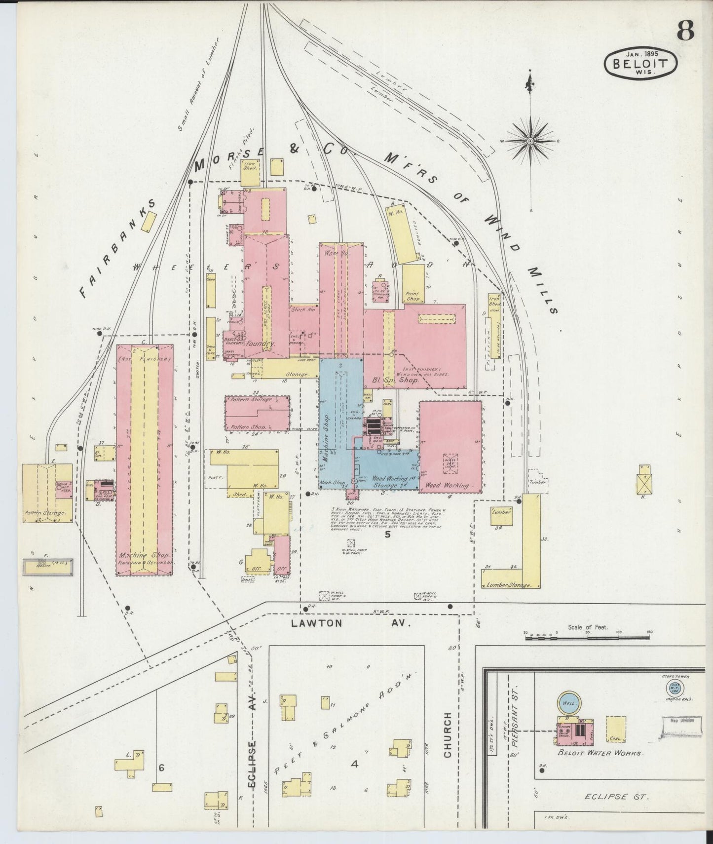 Sanborn Fire Insurance Map from Beloit, Rock County, Wisconsin (1895), Sheet #0008 - Complete Map Set gallery image, historic Sanborn map, vintage wall art, Wisconsin Wisconsin