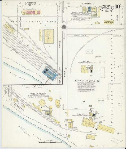Sanborn Fire Insurance Map from Batesville, Independence County, Arkansas (1914), Sheet #0010 - Historic Sanborn Fire Insurance Map Print, vintage old map wall art, antique decor, genealogy gift, Arkansas Arkansas map