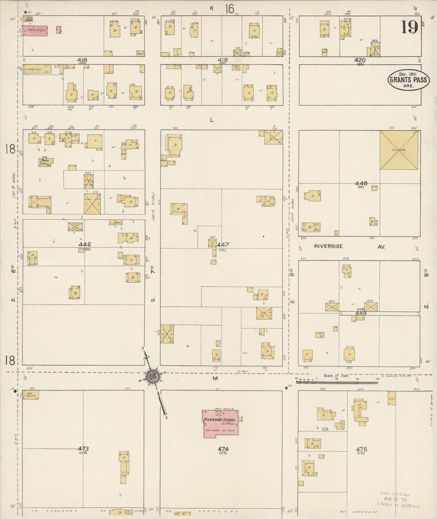 Sanborn Fire Insurance Map from Grants Pass, Josephine County, Oregon (1911), Sheet #0019 - Complete Map Set gallery image, historic Sanborn map, vintage wall art, Oregon Oregon