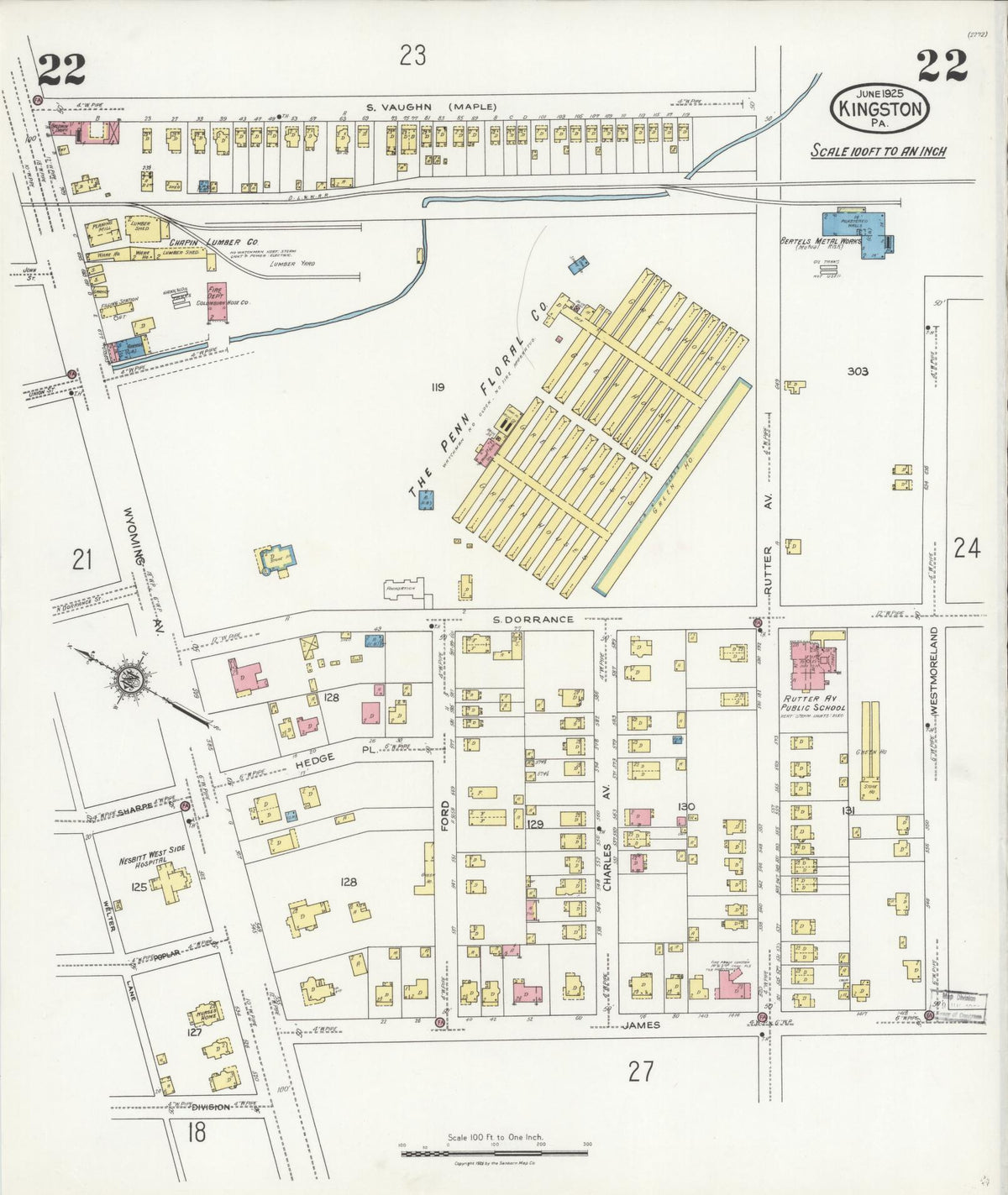 Sanborn Fire Insurance Map from Kingston, Luzerne County, Pennsylvania (1925), Sheet #0022 - Complete Map Set gallery image, historic Sanborn map, vintage wall art, Pennsylvania Pennsylvania