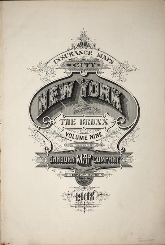 Sanborn Fire Insurance Map from New York, Bronx, Manhattan, New York (1908), Sheet #0001 - Historic Sanborn Fire Insurance Map Print, vintage old map wall art, antique decor, genealogy gift, New York New York map