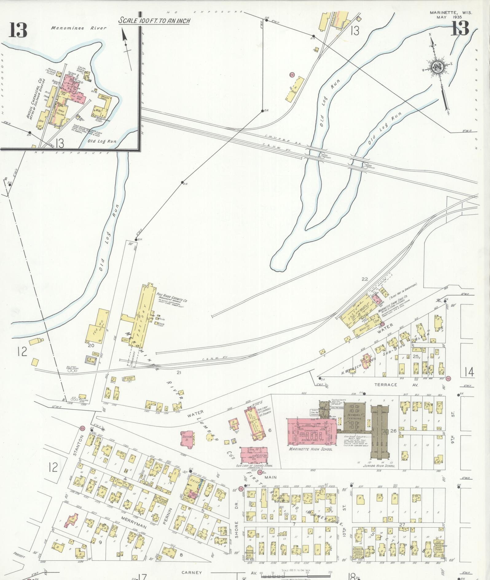Sanborn Fire Insurance Map from Marinette, Marinette County, Wisconsin (1935), Sheet #0013 - Complete Map Set gallery image, historic Sanborn map, vintage wall art, Wisconsin Wisconsin