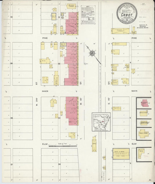 Sanborn Fire Insurance Map from Cabot, Lonoke County, Arkansas (1913), Sheet #0001 - Historic Sanborn Fire Insurance Map Print, vintage old map wall art, antique decor, genealogy gift, Arkansas Arkansas map