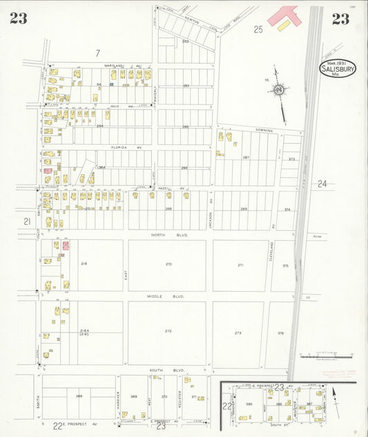 Sanborn Fire Insurance Map from Salisbury, Wicomico County, Maryland (1931), Sheet #0023 - Historic Sanborn Fire Insurance Map Print, vintage old map wall art