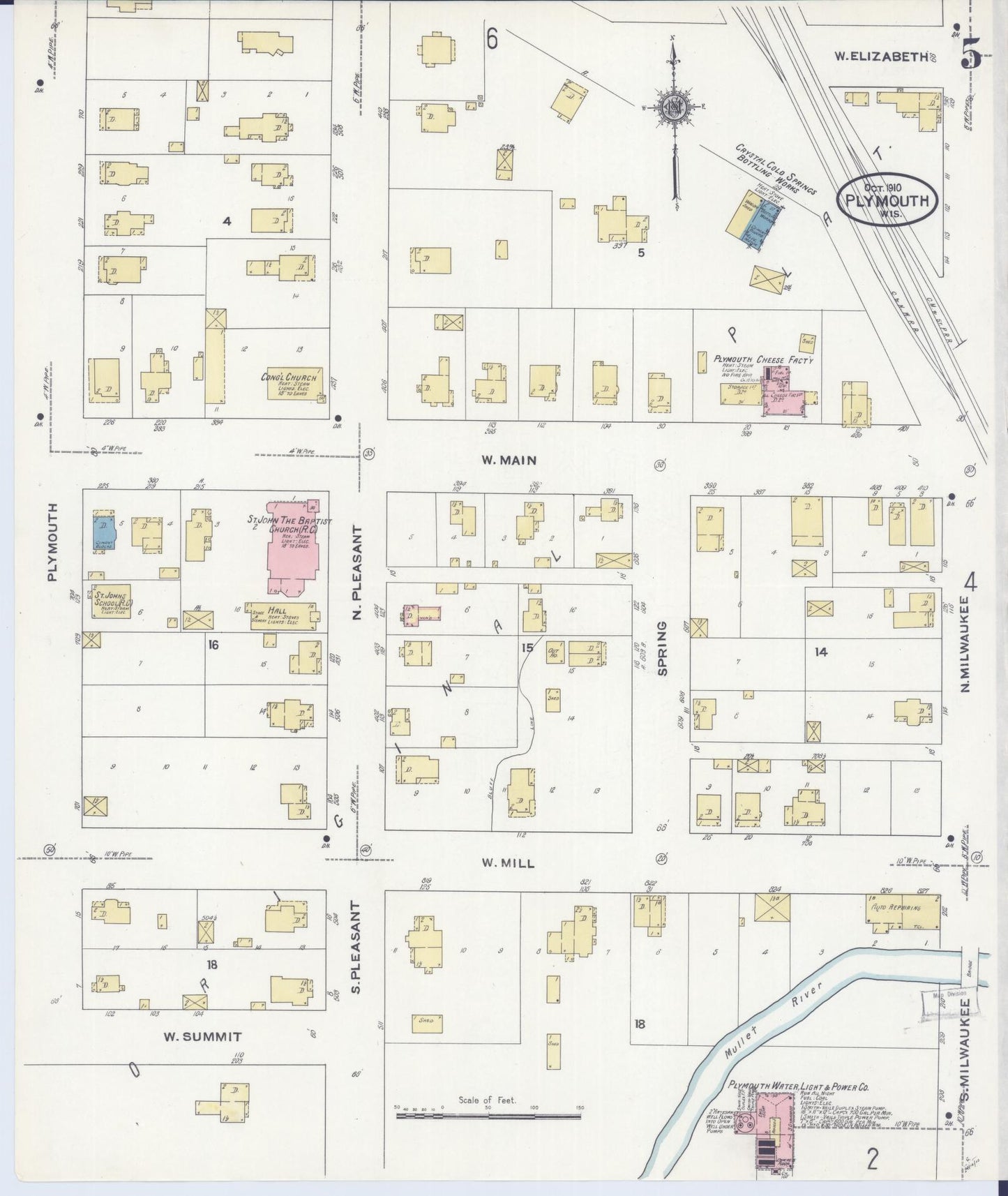Sanborn Fire Insurance Map from Plymouth, Sheboygan County, Wisconsin (1910), Sheet #0005 - Historic Sanborn Fire Insurance Map Print, vintage old map wall art, antique decor, genealogy gift, Wisconsin Wisconsin map