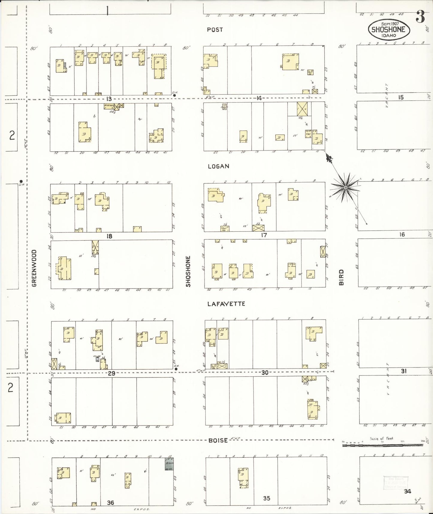 Sanborn Fire Insurance Map from Shoshone, Lincoln County, Idaho (1907), Sheet #0003 - Complete Map Set gallery image, historic Sanborn map, vintage wall art, Idaho Idaho