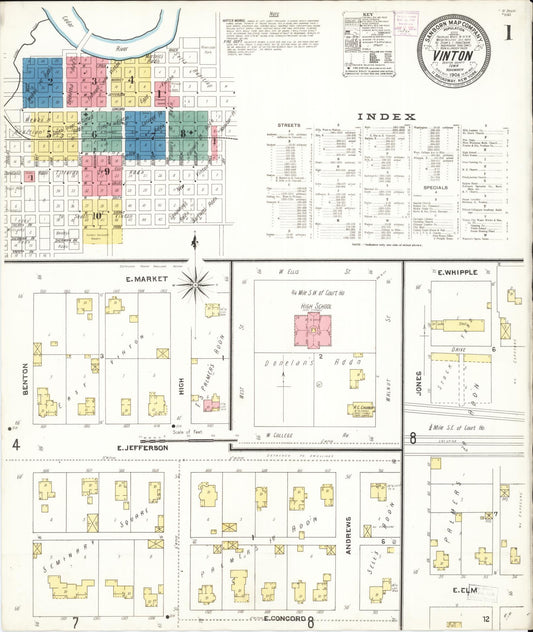 Sanborn Fire Insurance Map from Vinton, Benton County, Iowa (1906), Sheet #0001 - Historic Sanborn Fire Insurance Map Print, vintage old map wall art