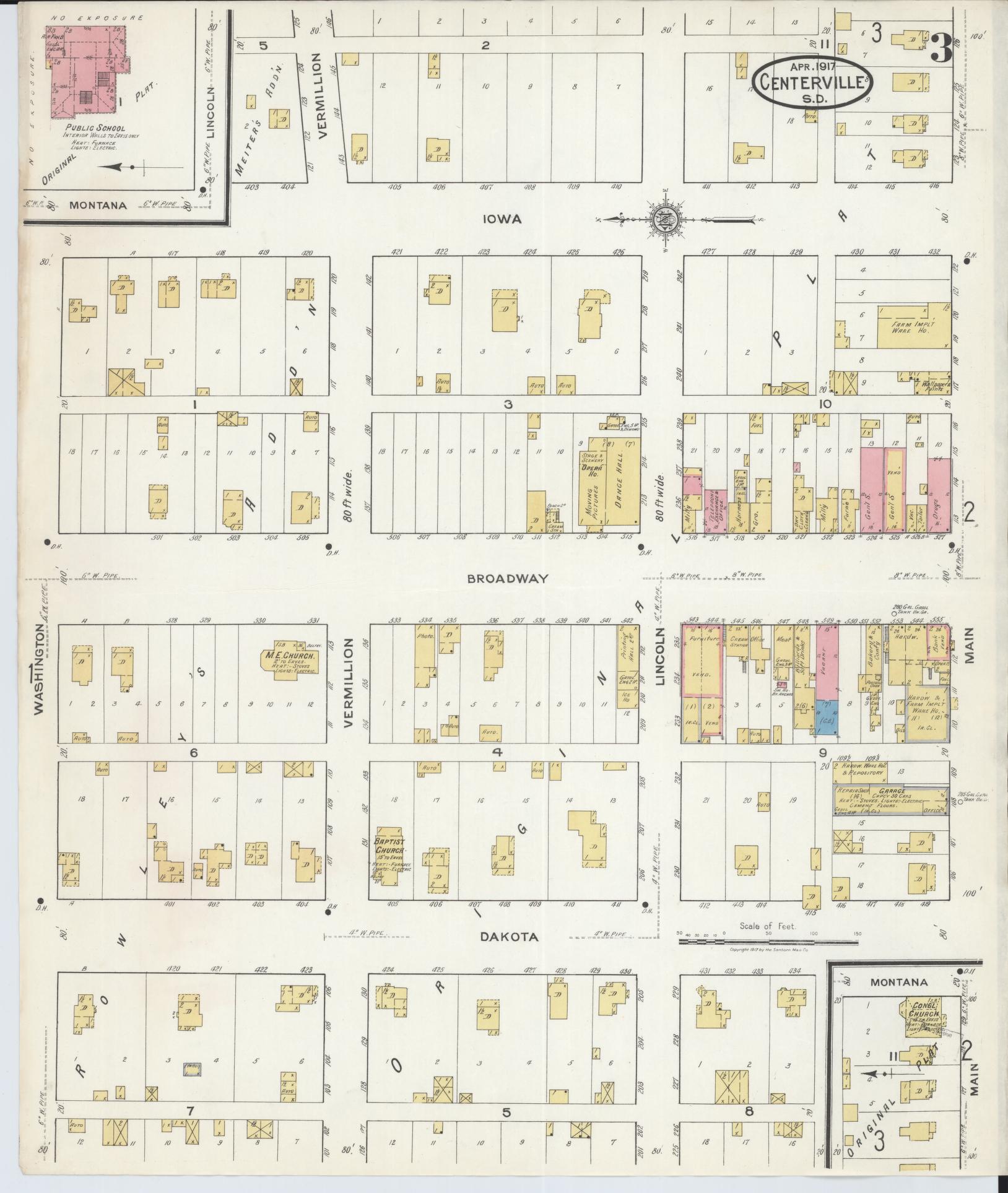 Sanborn Fire Insurance Map from Centerville, Turner County, South Dakota (1917), Sheet #0003 - Historic Sanborn Fire Insurance Map Print, vintage old map wall art, antique decor, genealogy gift, South Dakota South Dakota map