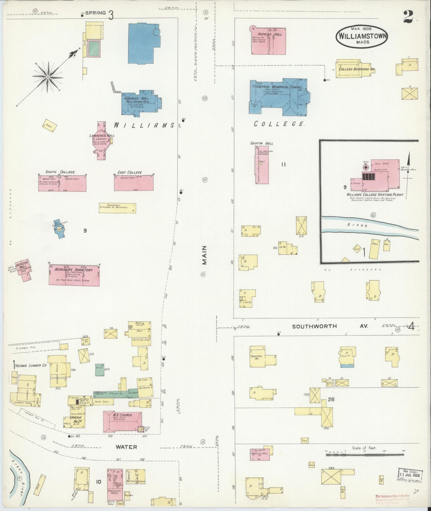Sanborn Fire Insurance Map from Williamstown, Berkshire County, Massachusetts (1908), Sheet #0002 - Complete Map Set gallery image, historic Sanborn map, vintage wall art, Massachusetts Massachusetts