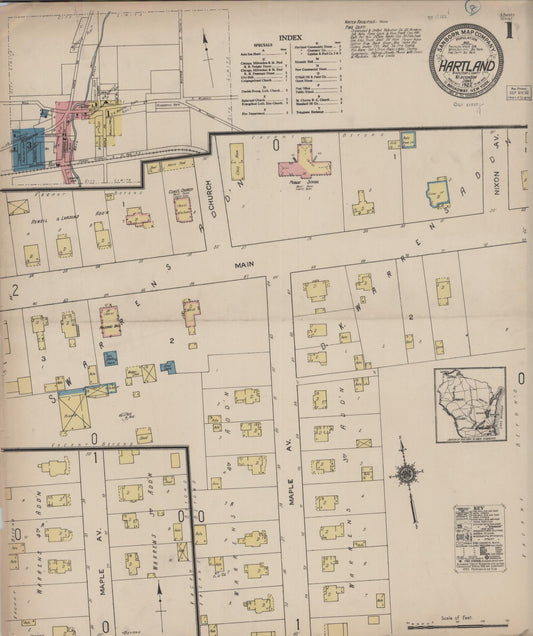 Sanborn Fire Insurance Map from Hartland, Waukesha County, Wisconsin (1922), Sheet #0001 - Historic Sanborn Fire Insurance Map Print, vintage old map wall art, antique decor, genealogy gift, Wisconsin Wisconsin map