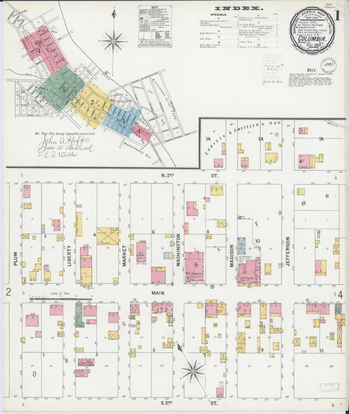 Sanborn Fire Insurance Map from Columbia, Monroe County, Illinois (1899), Sheet #0001 - Historic Sanborn Fire Insurance Map Print, vintage old map wall art, antique decor, genealogy gift, Illinois Illinois map