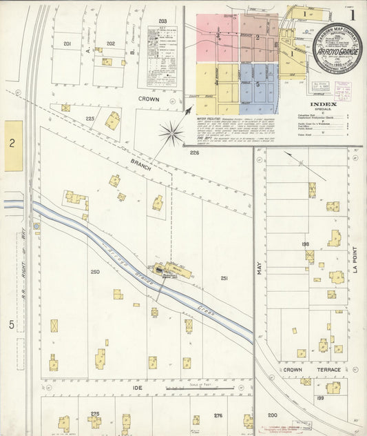 Sanborn Fire Insurance Map from Arroyo Grande, San Luis Obispo County, California (1903), Sheet #0001 - Historic Sanborn Fire Insurance Map Print, vintage old map wall art, antique decor, genealogy gift, California California map