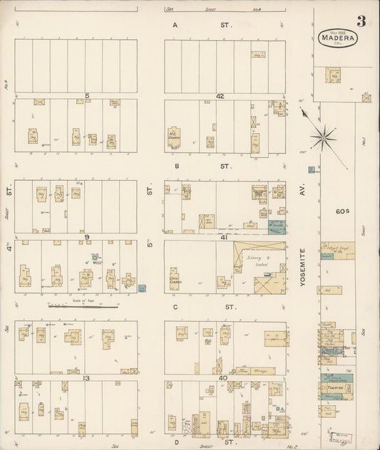 Sanborn Fire Insurance Map from Madera, Madera County, California (1888), Sheet #0003 - Historic Sanborn Fire Insurance Map Print, vintage old map wall art, antique decor, genealogy gift, California California map