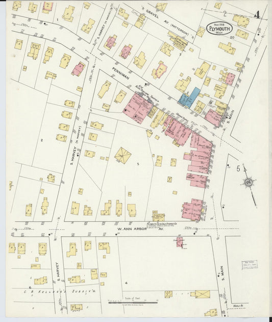 Sanborn Fire Insurance Map from Plymouth, Wayne County, Michigan (1918), Sheet #0004 - Historic Sanborn Fire Insurance Map Print, vintage old map wall art, antique decor, genealogy gift, Michigan Michigan map