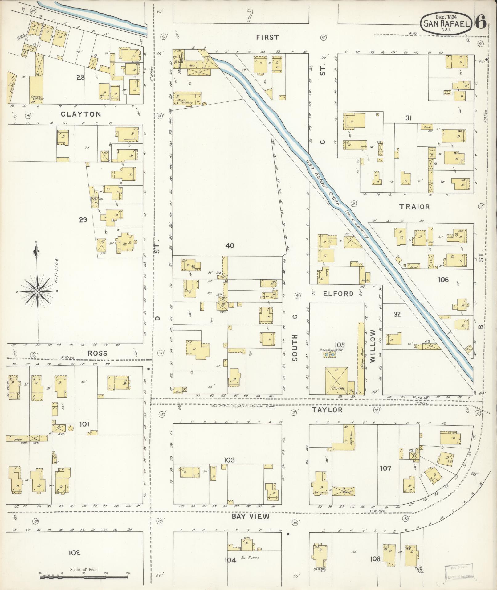 Sanborn Fire Insurance Map from San Rafael, Marin County, California (1894), Sheet #0006 - Complete Map Set gallery image, historic Sanborn map, vintage wall art, California California