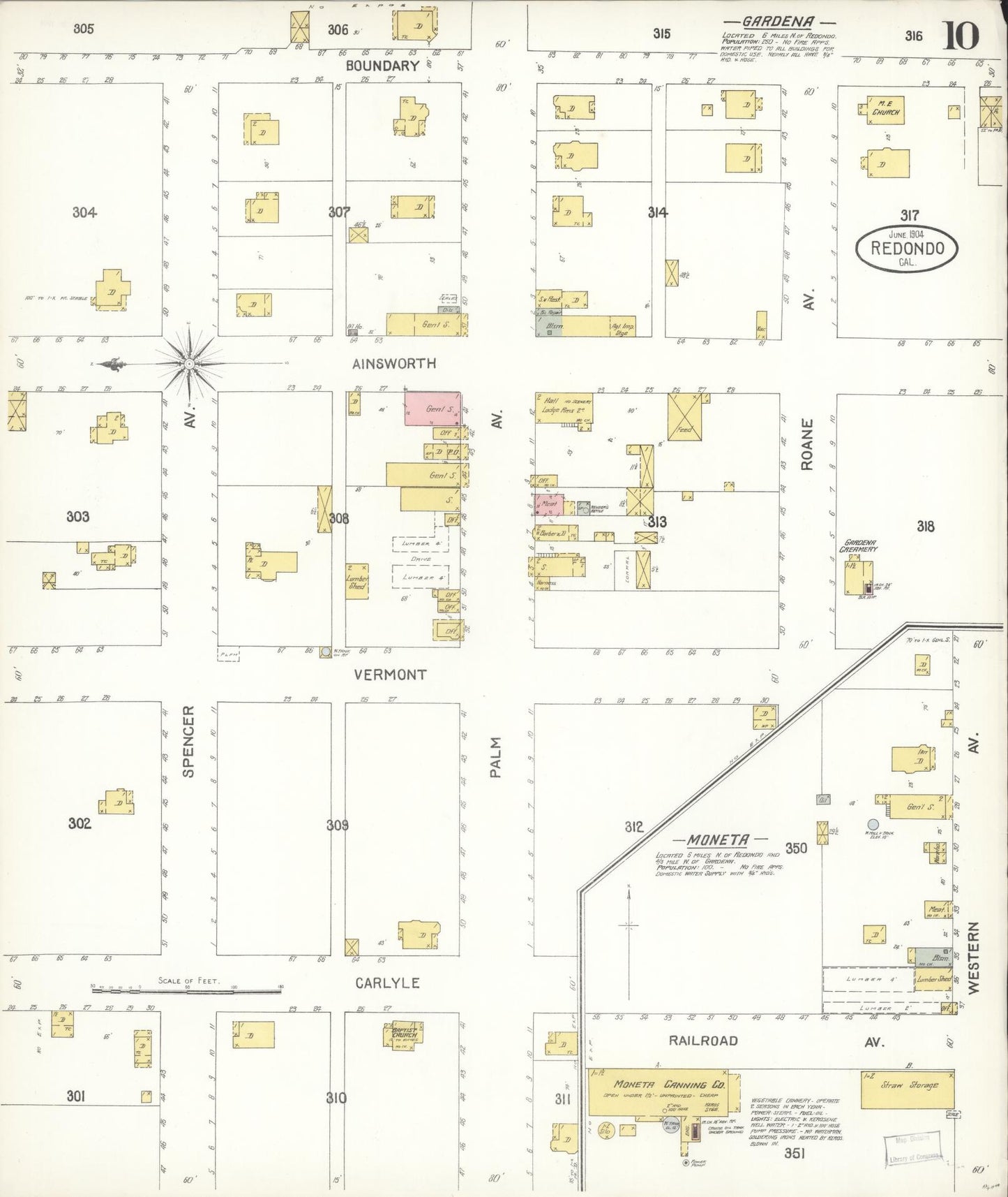 Sanborn Fire Insurance Map from Redondo Beach, Los Angeles County, California (1904), Sheet #0010 - Complete Map Set gallery image, historic Sanborn map, vintage wall art, California California
