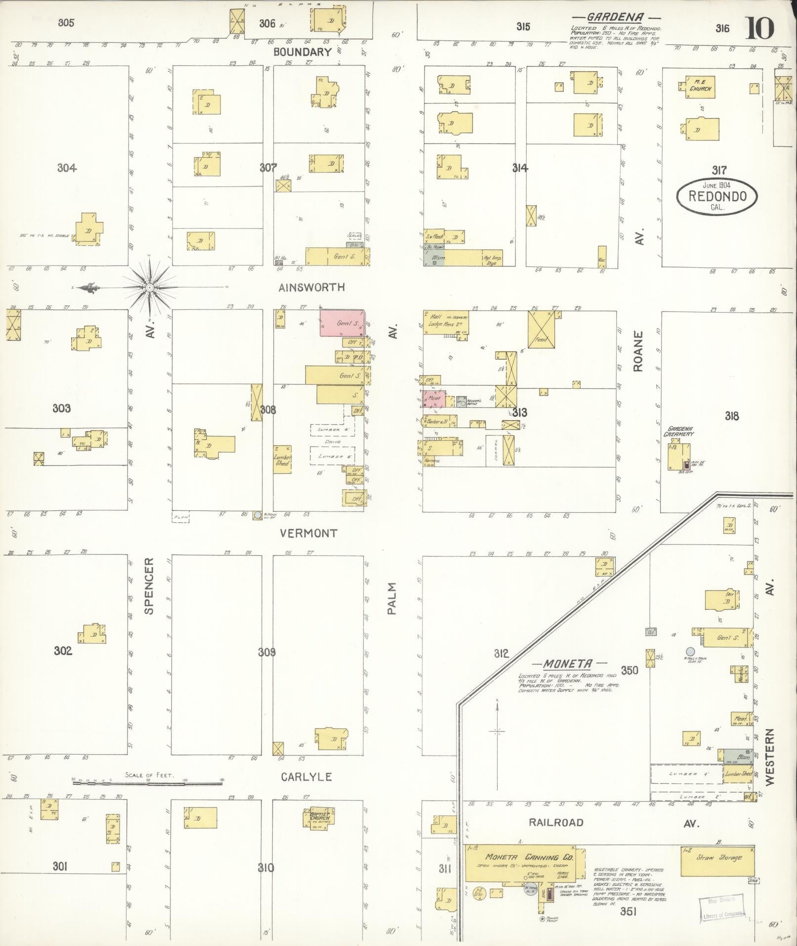 Sanborn Fire Insurance Map from Redondo Beach, Los Angeles County, California (1904), Sheet #0010 - Complete Map Set gallery image, historic Sanborn map, vintage wall art, California California
