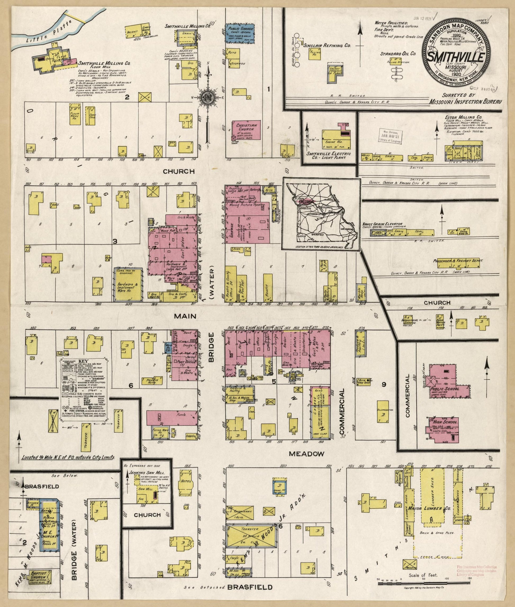Sanborn Fire Insurance Map from Smithville, Clay County, Missouri (1920), Sheet #0001 - Historic Sanborn Fire Insurance Map Print, vintage old map wall art, antique decor, genealogy gift, Missouri Missouri map