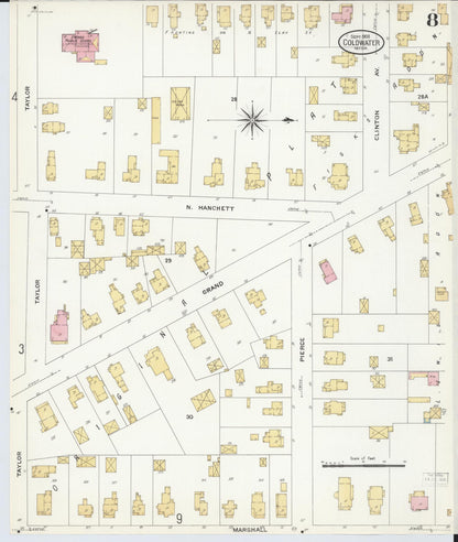 Sanborn Fire Insurance Map from Coldwater, Branch County, Michigan (1908), Sheet #0008 - Complete Map Set gallery image, historic Sanborn map, vintage wall art, Michigan Michigan