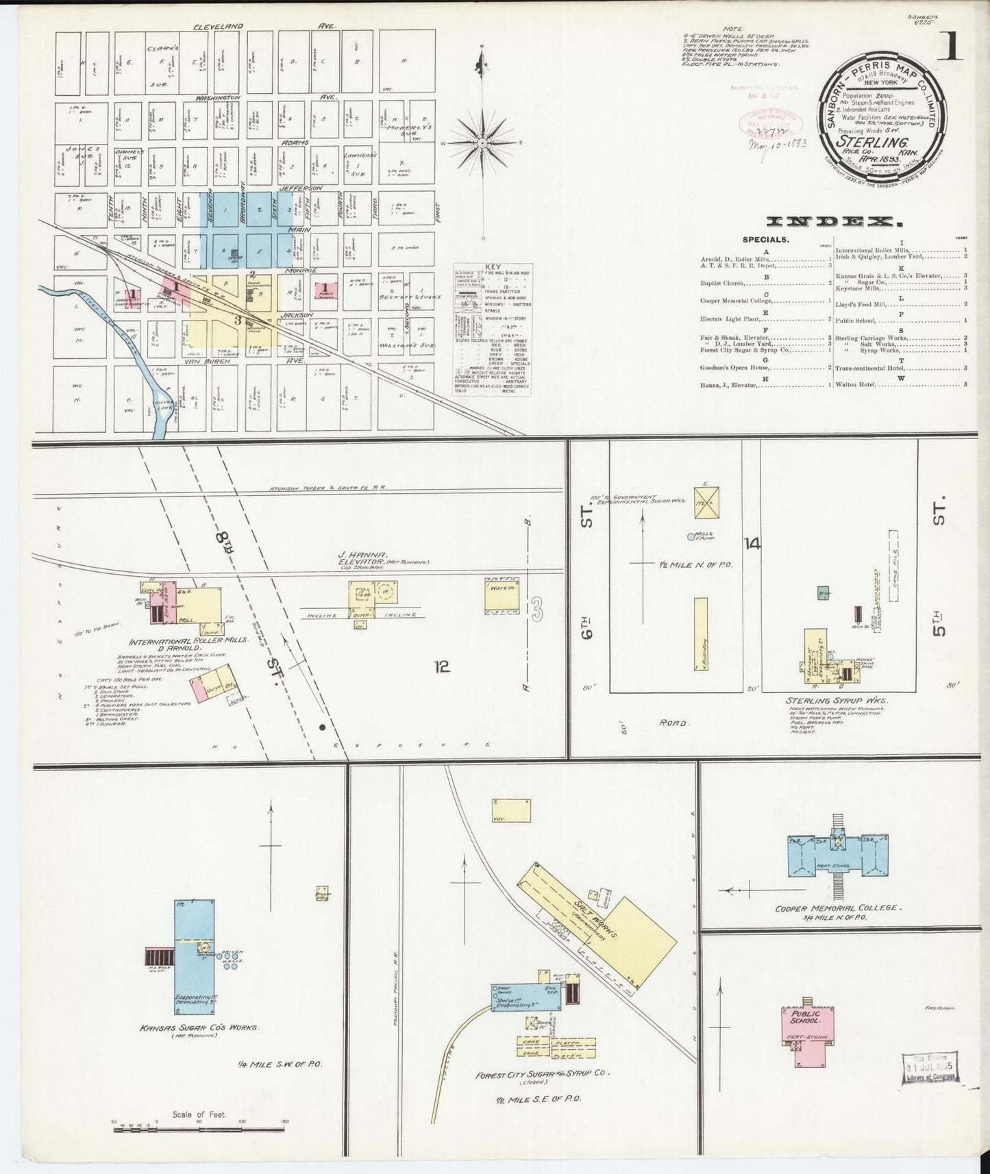 Sanborn Fire Insurance Map from Sterling, Rice County, Kansas (1893), Sheet #0001 - Complete Map Set gallery image, historic Sanborn map, vintage wall art, Kansas Kansas
