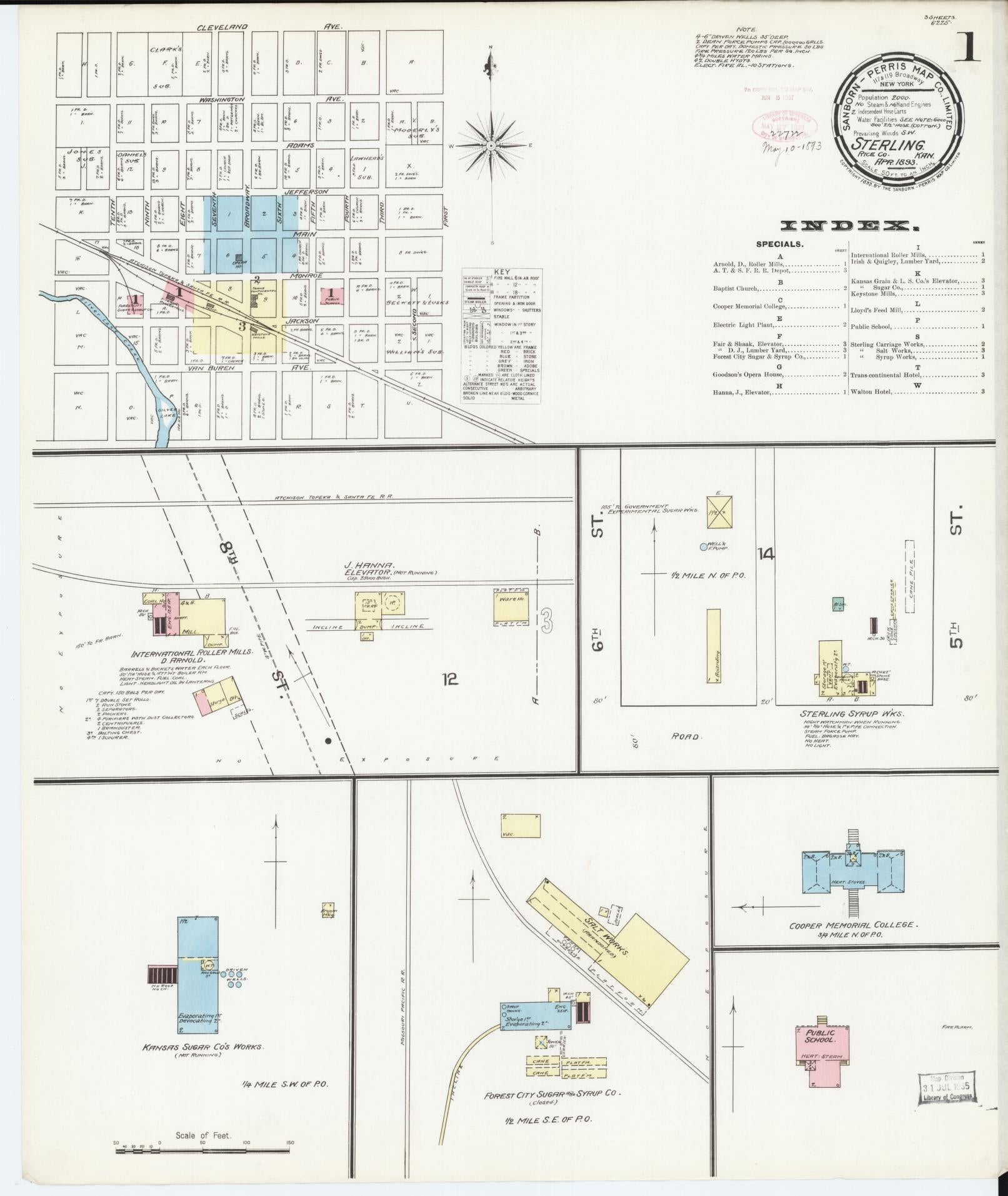 Sanborn Fire Insurance Map from Sterling, Rice County, Kansas (1893), Sheet #0001 - Complete Map Set gallery image, historic Sanborn map, vintage wall art, Kansas Kansas