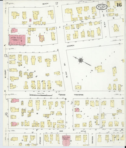 Sanborn Fire Insurance Map from Flint, Genesee County, Michigan (1909), Sheet #0016 - Complete Map Set gallery image, historic Sanborn map, vintage wall art, Michigan Michigan