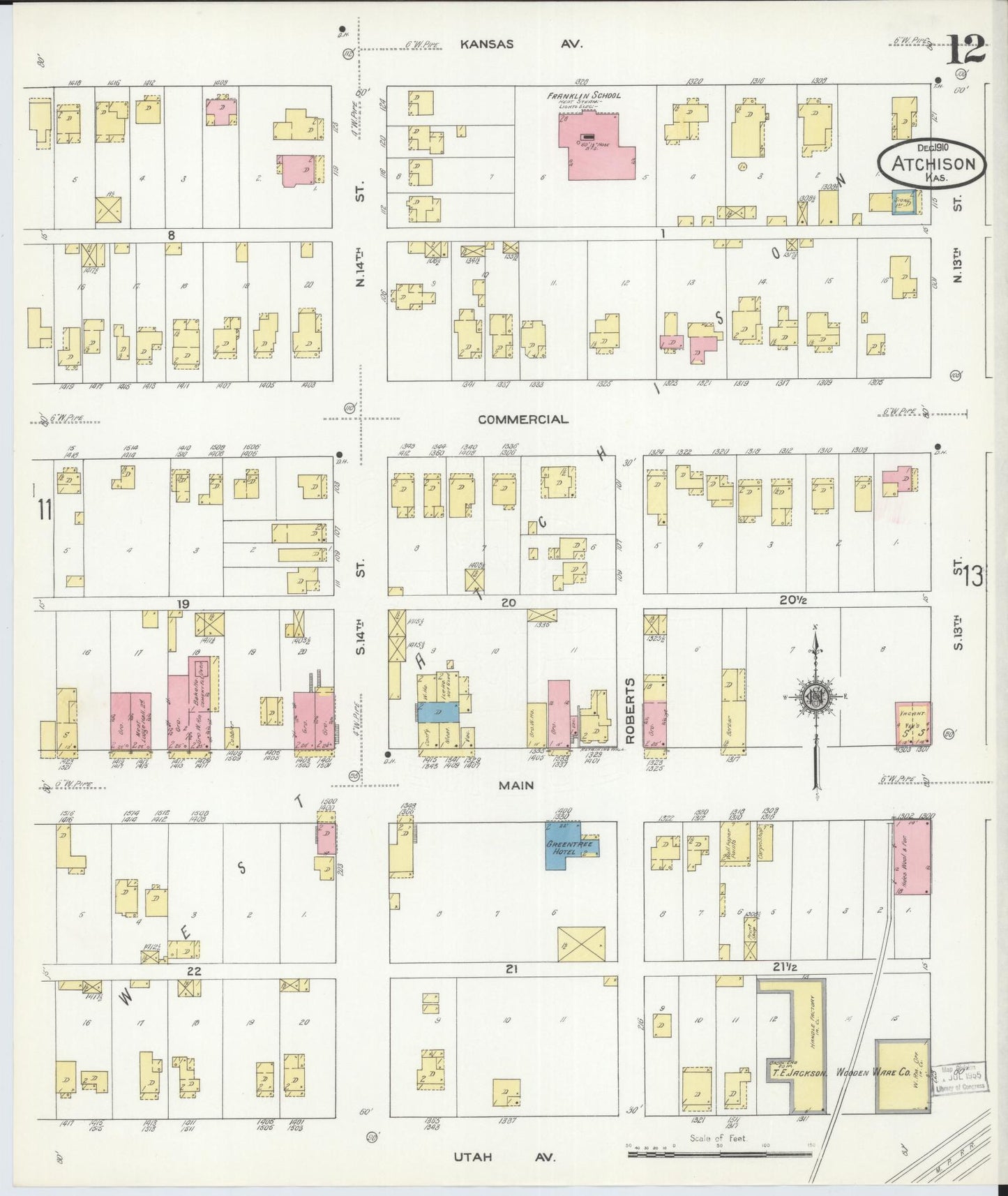 Sanborn Fire Insurance Map from Atchison, Atchison County, Kansas (1910), Sheet #0012 - Complete Map Set gallery image, historic Sanborn map, vintage wall art, Kansas Kansas