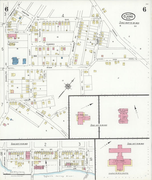 Sanborn Fire Insurance Map from Elkins, Randolph County, West Virginia (1923), Sheet #0006 - Historic Sanborn Fire Insurance Map Print, vintage old map wall art, antique decor, genealogy gift, West Virginia West Virginia map