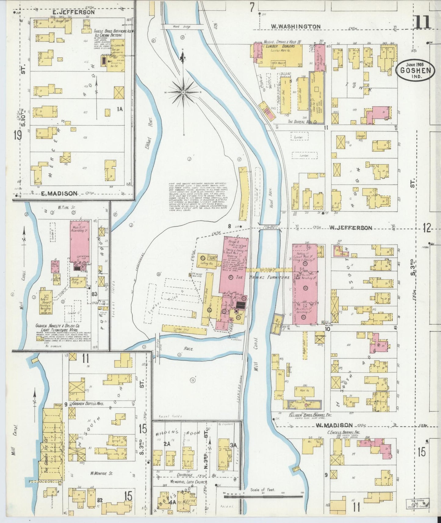 Sanborn Fire Insurance Map from Goshen, Elkhart County, Indiana (1905), Sheet #0011 - Complete Map Set gallery image, historic Sanborn map, vintage wall art, Indiana Indiana