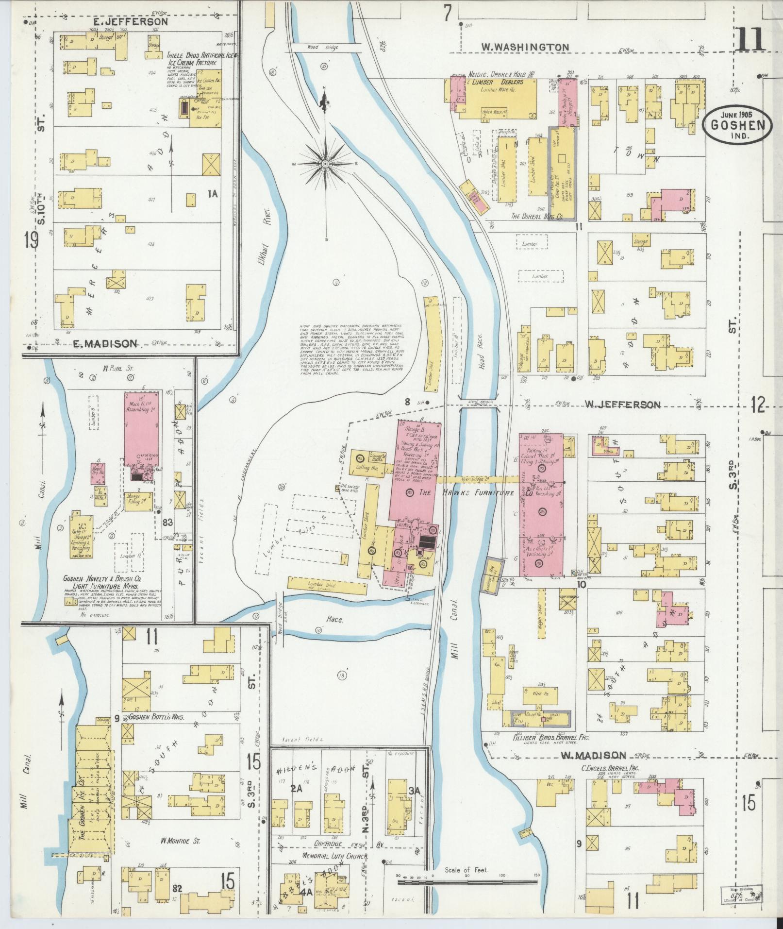Sanborn Fire Insurance Map from Goshen, Elkhart County, Indiana (1905), Sheet #0011 - Complete Map Set gallery image, historic Sanborn map, vintage wall art, Indiana Indiana