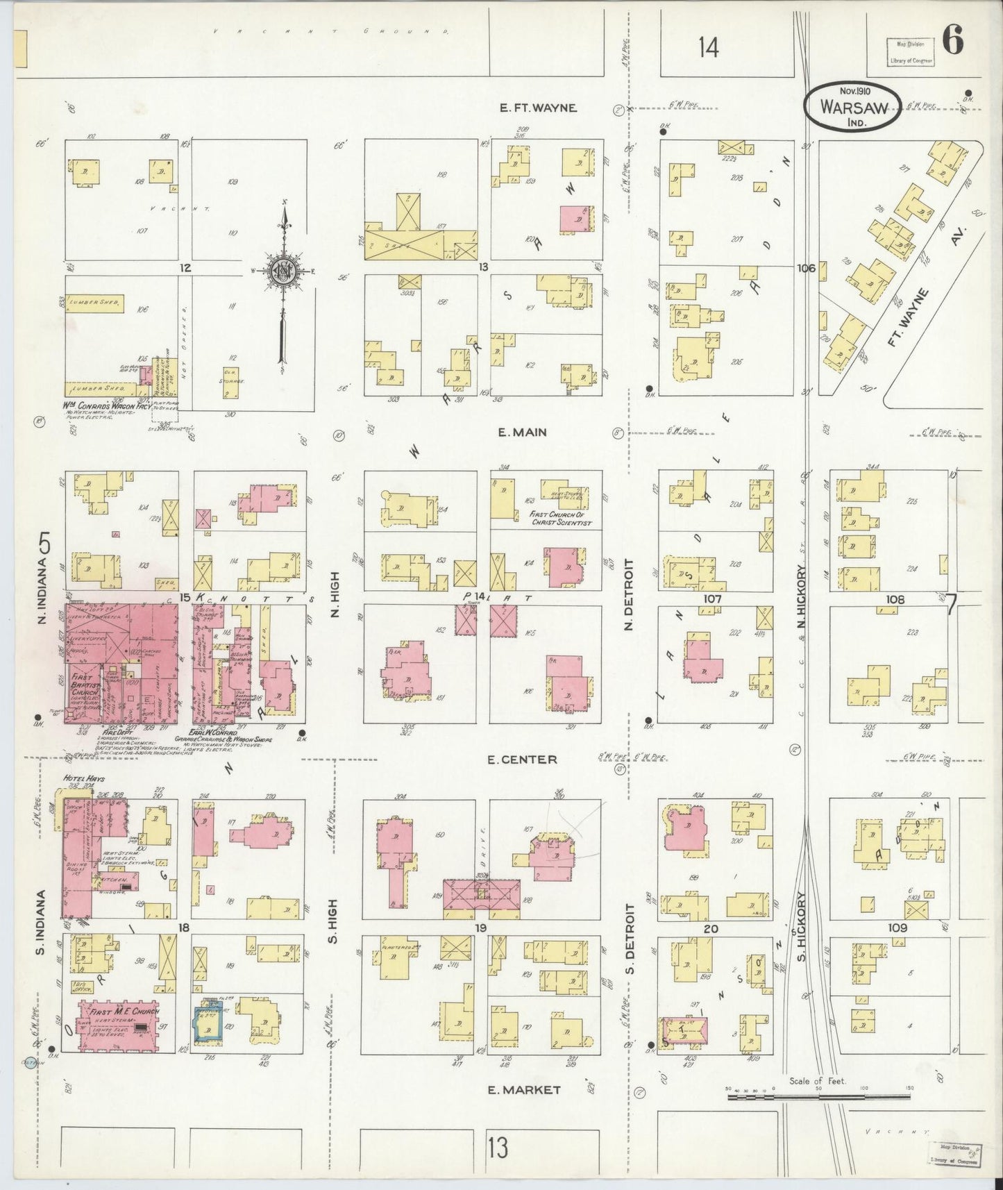 Sanborn Fire Insurance Map from Warsaw, Kosciusko County, Indiana (1910), Sheet #0006 - Complete Map Set gallery image, historic Sanborn map, vintage wall art, Indiana Indiana