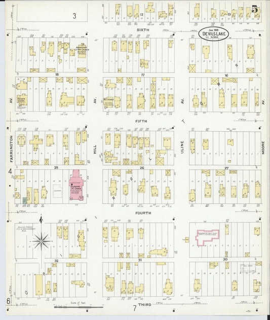 Sanborn Fire Insurance Map from Devils Lake, Ramsey County, North Dakota (1908), Sheet #0005 - Historic Sanborn Fire Insurance Map Print, vintage old map wall art, antique decor, genealogy gift, North Dakota North Dakota map