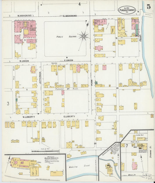 Sanborn Fire Insurance Map from Punxsutawney, Jefferson County, Pennsylvania (1901), Sheet #0005 - Historic Sanborn Fire Insurance Map Print, vintage old map wall art, antique decor, genealogy gift, Pennsylvania Pennsylvania map