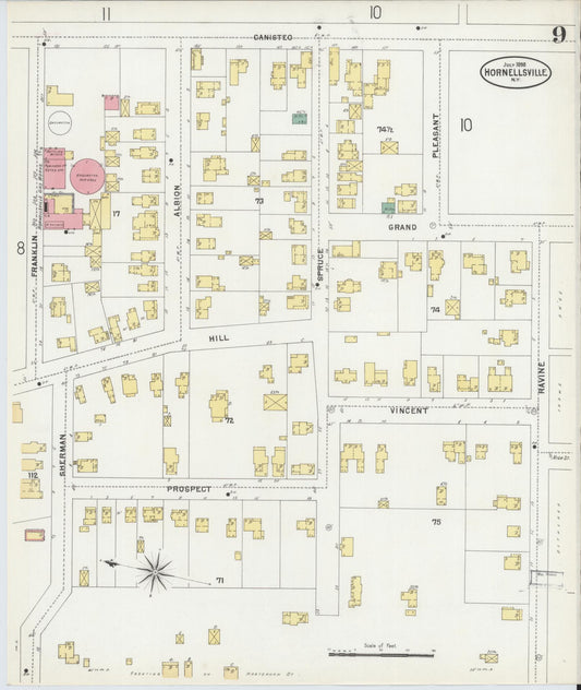 Sanborn Fire Insurance Map from Hornell, Steuben County, New York (1898), Sheet #0009 - Historic Sanborn Fire Insurance Map Print, vintage old map wall art, antique decor, genealogy gift, New York New York map