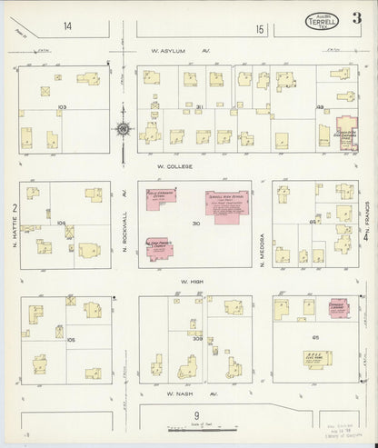 Sanborn Fire Insurance Map from Terrell, Kaufman County, Texas (1914), Sheet #0003 - Historic Sanborn Fire Insurance Map Print, vintage old map wall art, antique decor, genealogy gift, Texas Texas map